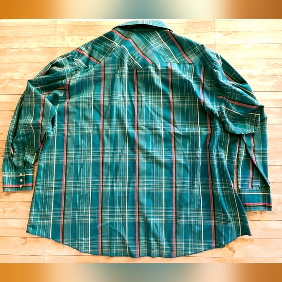 Vintage Wrangler light weight summer pearl snap shirt teal purple stripe xxl? - Picture 2 of 7